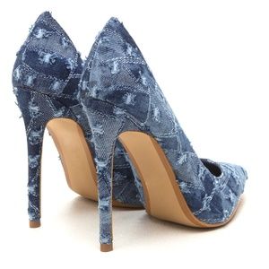 Shoes - Asiah Distressed Blue Denim Pointed Toe Pumps Shoes - Asiah Distressed Blue Denim Pointed Toe Pumps